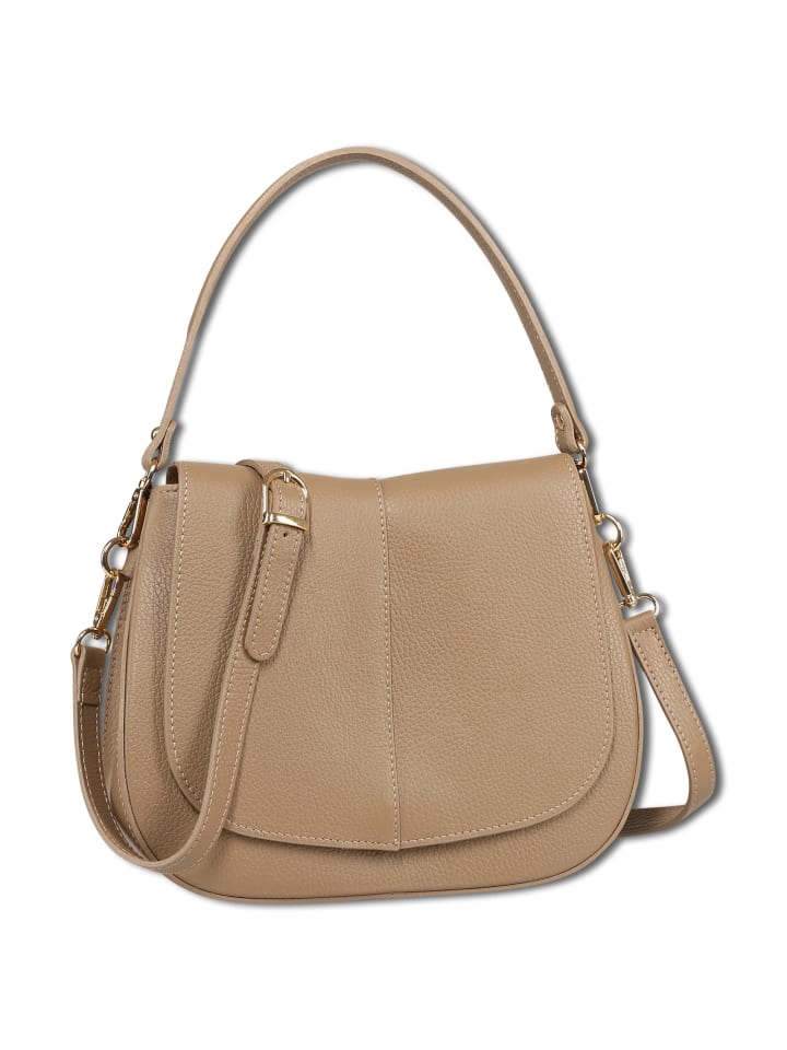 Toscanto Umhängetasche Leder taupe, beige ca. 27cm