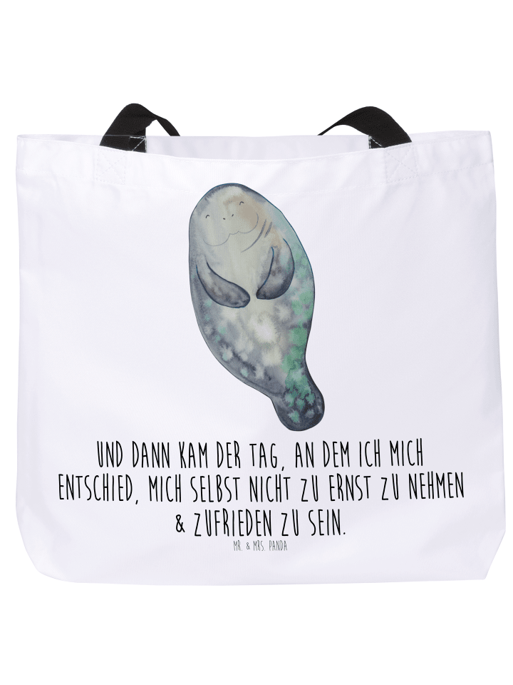 Strandtasche Seekuh Happy mit Spruch in Weiß