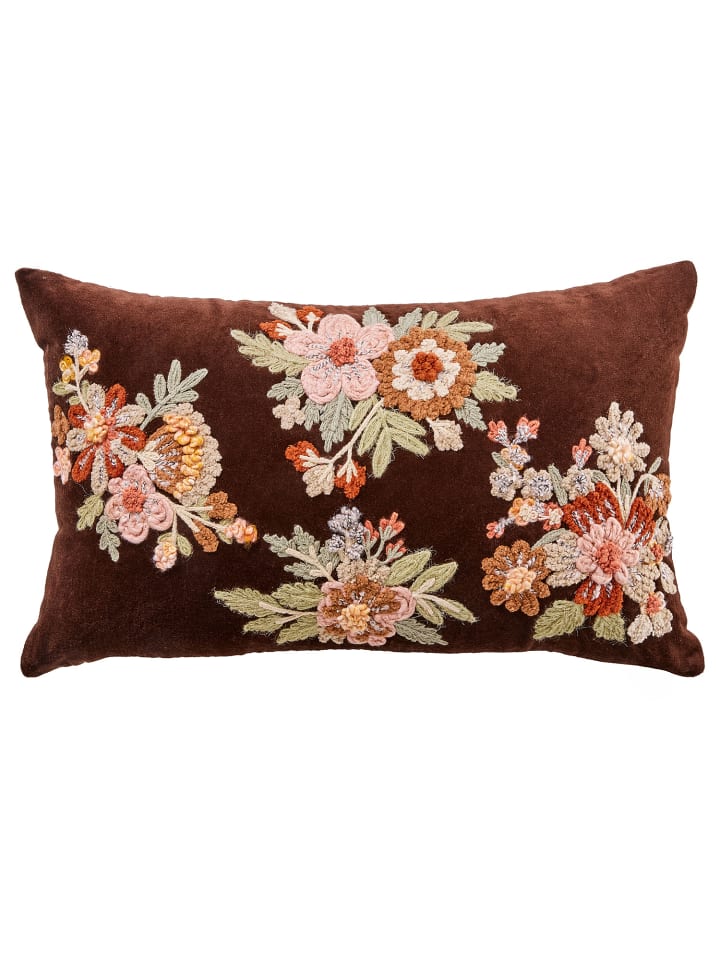 Butlers Kissen BOHEMIAN Blumen in Dunkelbraun