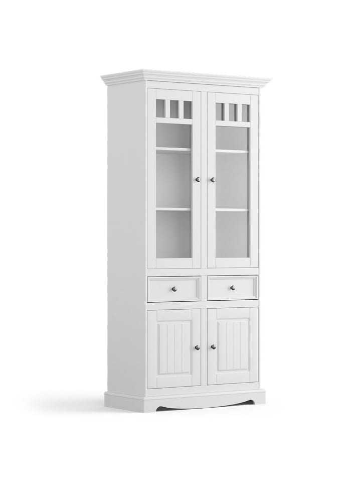 Vitrine Belluno Elegante Kiefer weiß (RAL9010) lackiert 89 / 44 / 190cm