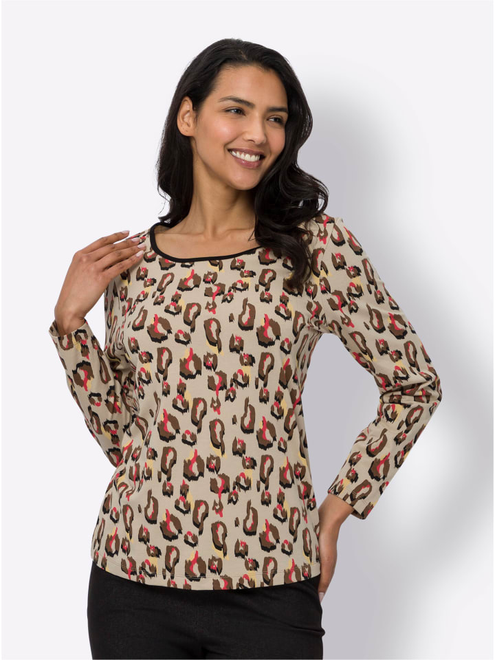 Freizeitshirt in beige-bedruckt