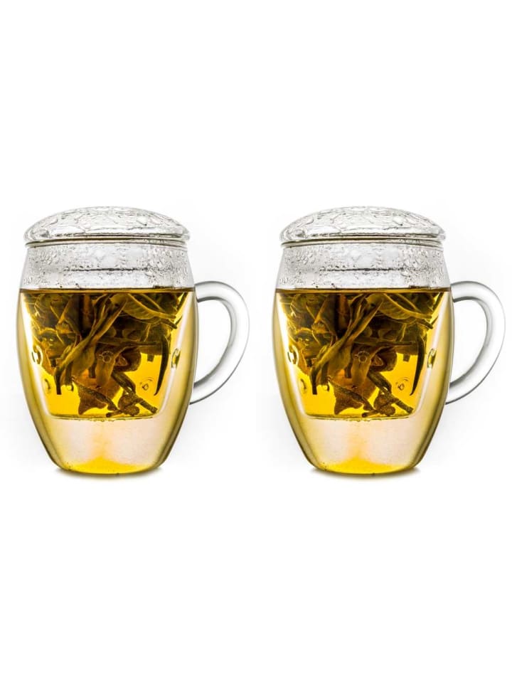 2er Set: Teeglas "all-in-one" mit Glasfilter - 400ml Glas