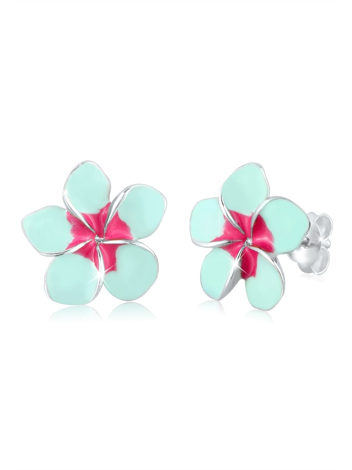 Ohrringe 925 Sterling Silber Frangipani Blüte in Bunt