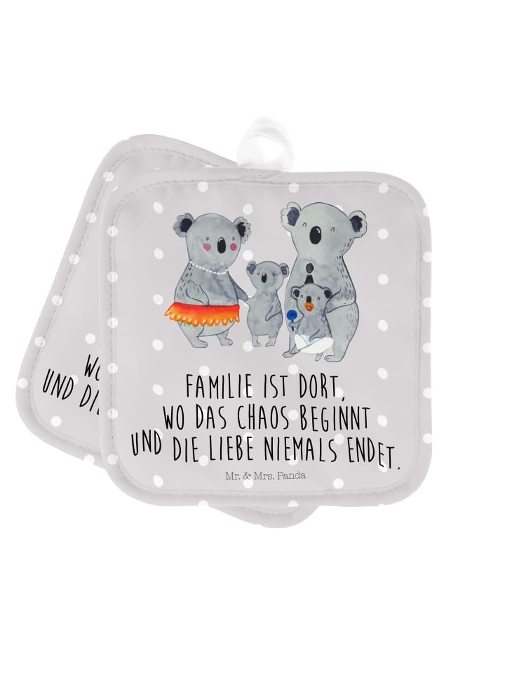 Topfhalter Koala Familie mit Spruch in Grau Pastell