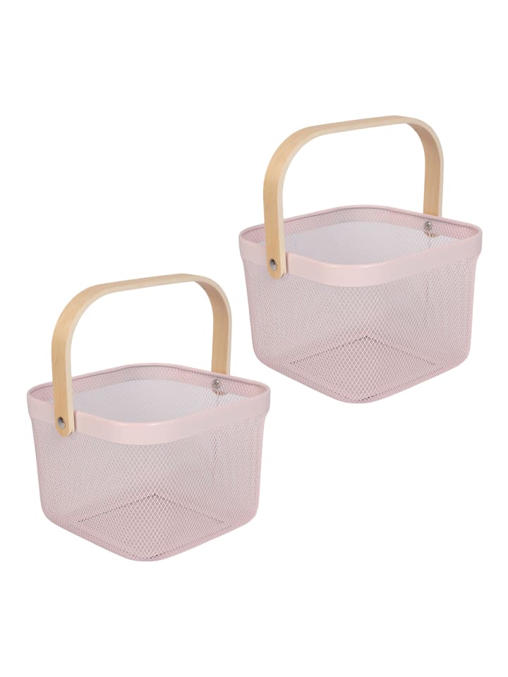 2 x Drahtkorb in Rosa/ Natur - (B)26 x (H)17,5 x (T)24 cm