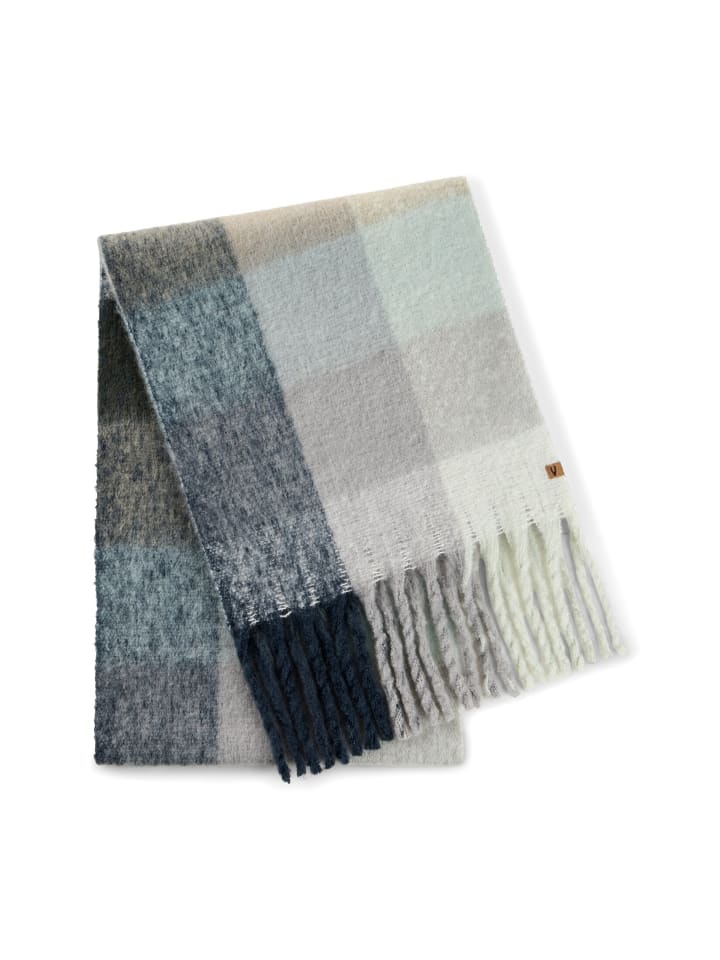 Strickschal mit Karomuster in Dunkelblau