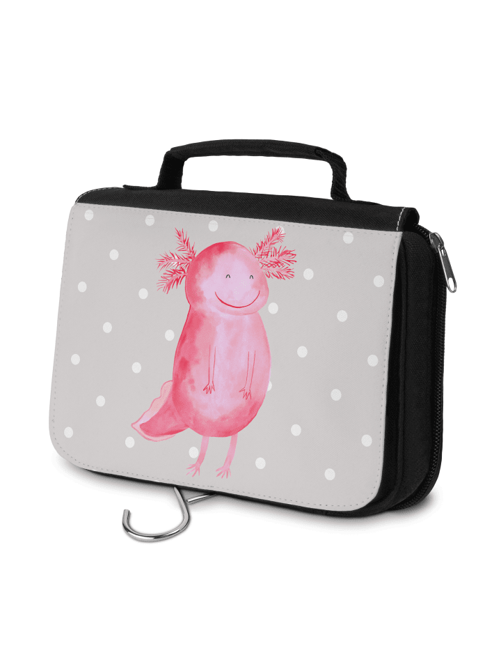 Make-Up Tasche Axolotl Glücklich ohne Spruch in Grau Pastell