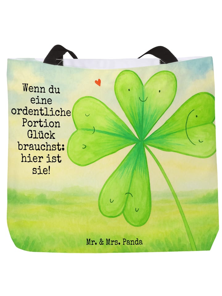 Schultertasche Blume Kleeblatt Design mit Spruch in Weiß