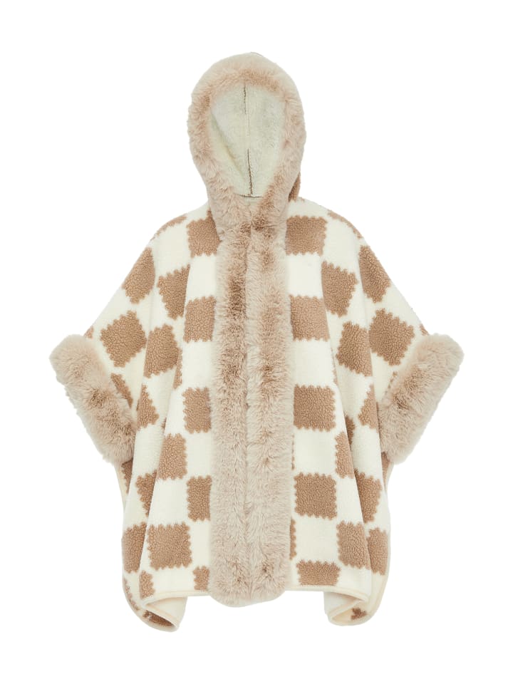Damen Poncho in Beige Wollweiss