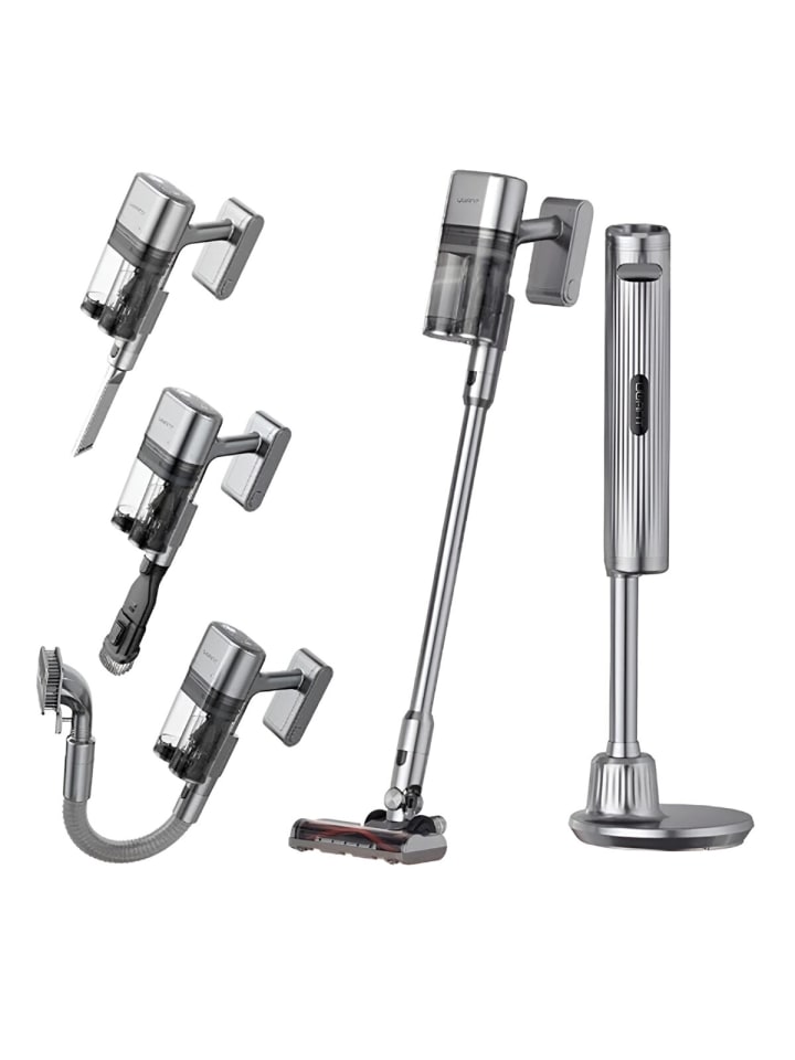 Akku-Staubsauger mit LED-Display, 5 Bürstenköpfe, 20000 mAh, 50000 Pa in Grau