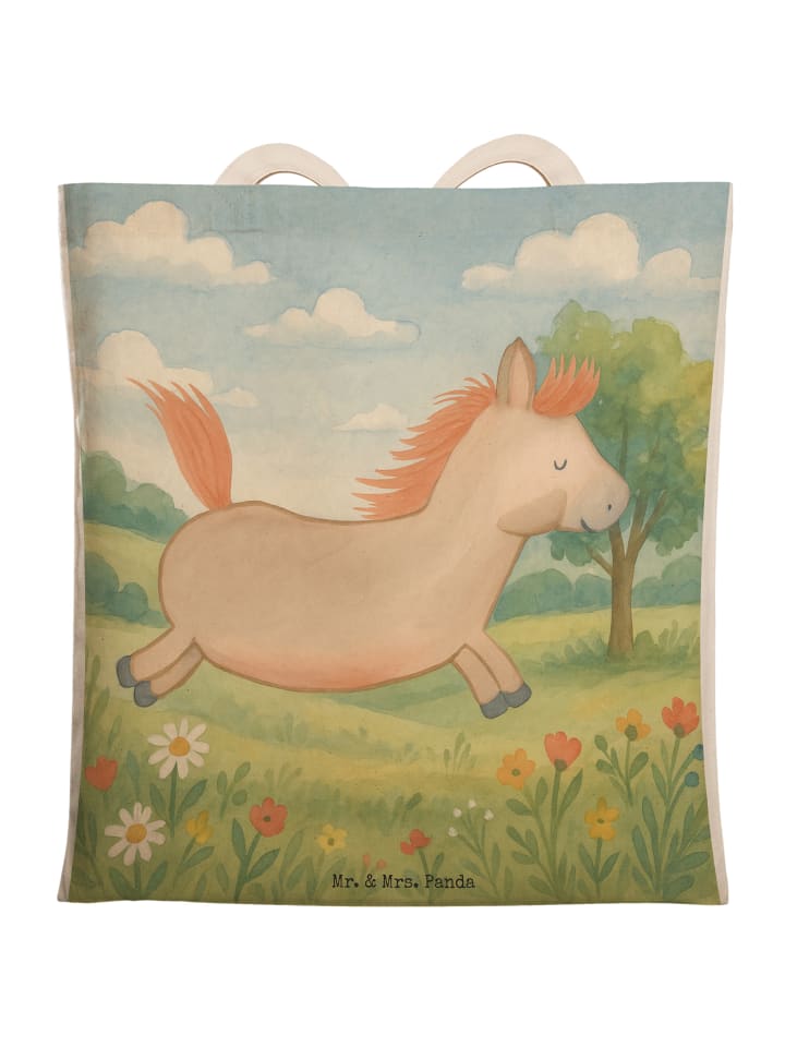 Tote Bag Pferd Springen Design ohne Spruch in Weiß