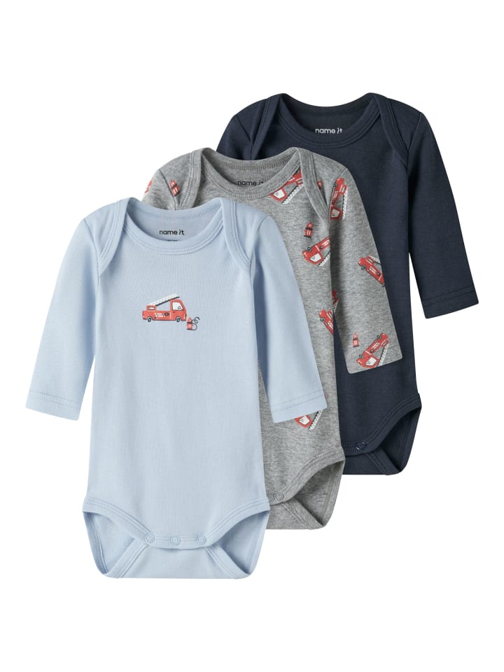 3er Pack Langarmbodys NBMBODY FIRETRUCK in grey melange