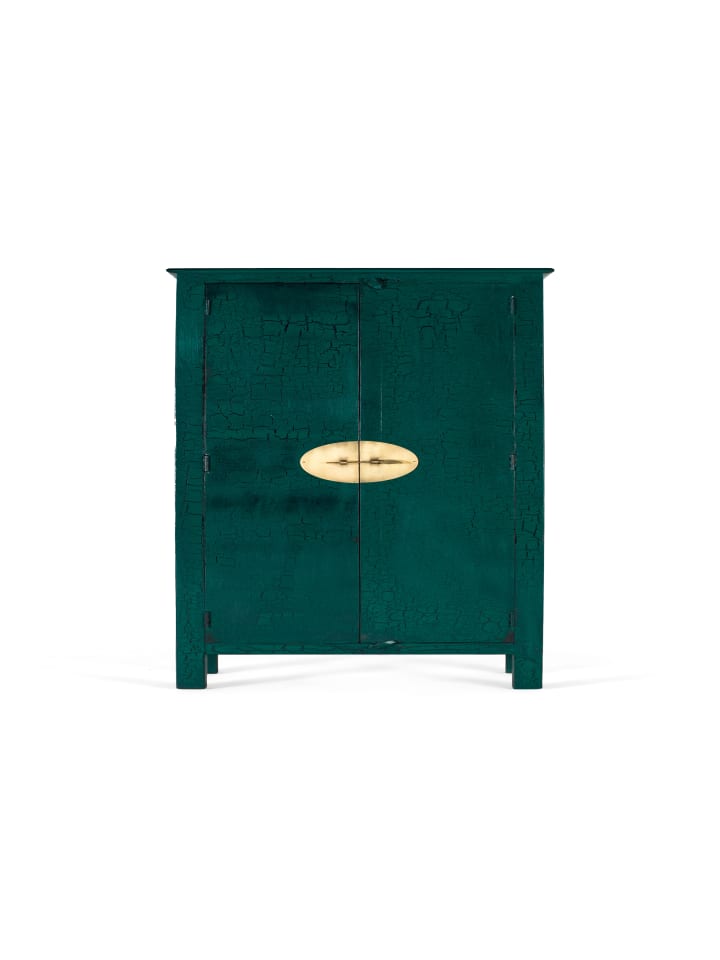 Handgefertigter 2-türiger Kleiderschrank aus Mangoholz in Green