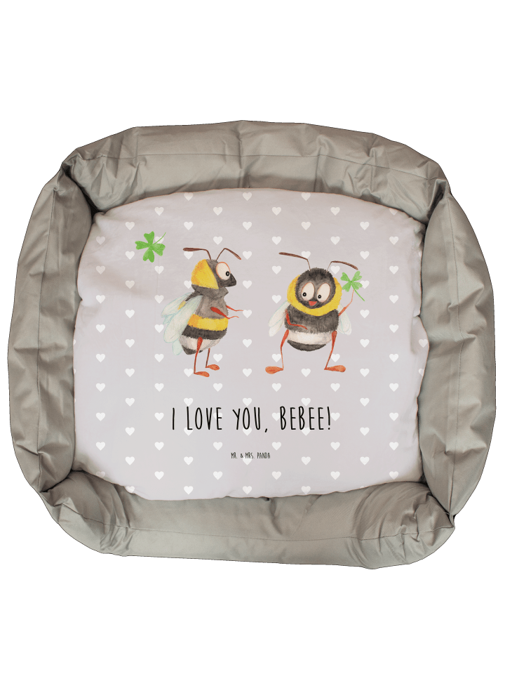 Katzenbett Bienen Paar mit Spruch in Grau Pastell