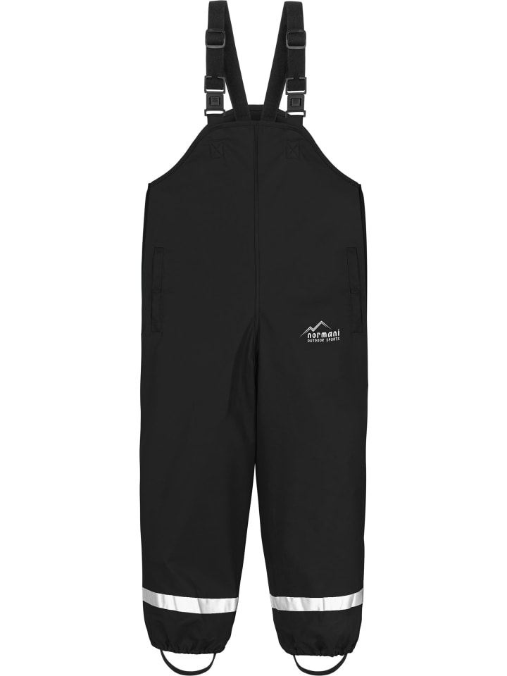 Kinder Regenhose mit Hosenträgern Skjolden in Schwarz