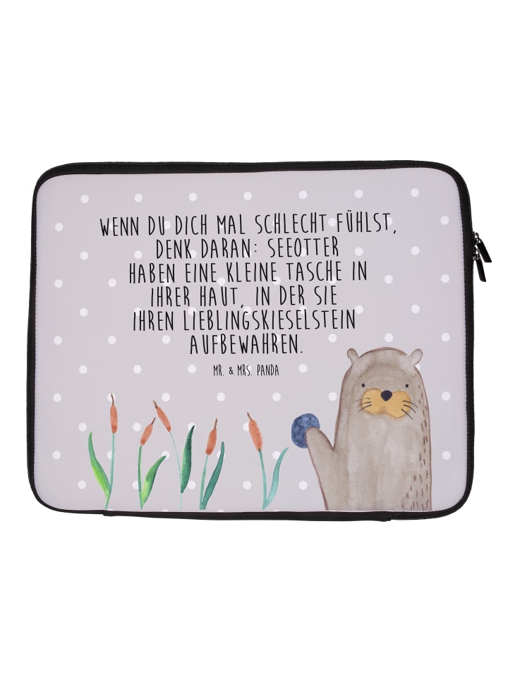 Laptop Tasche Otter Stein mit Spruch in Grau Pastell