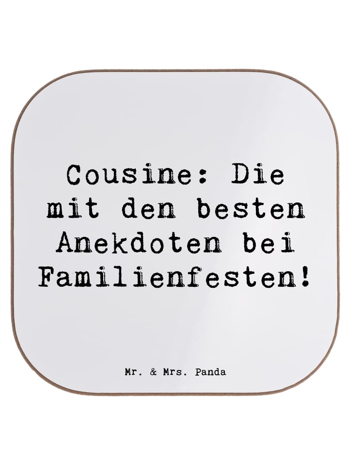 Untersetzer Cousine Anekdoten mit Spruch in Weiß