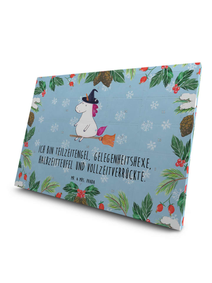 Advents-Teekalender Einhorn Hexe mit Spruch in Eisblau