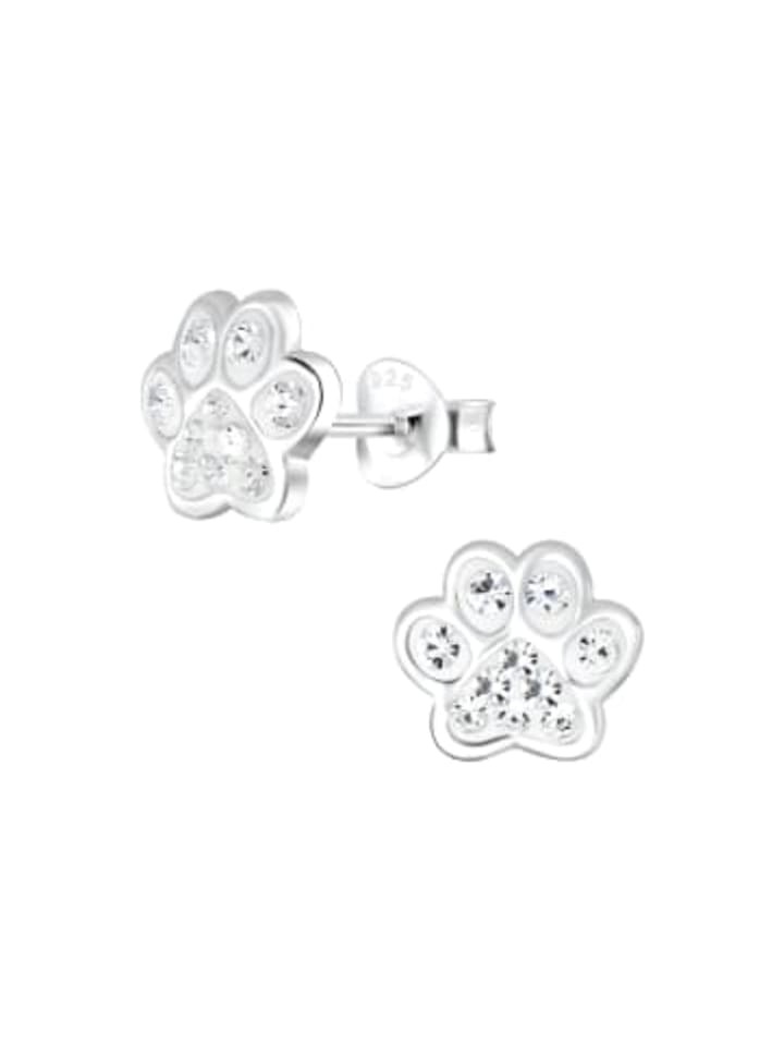 Ohrringe, Ohrstecker PFOTE weiß in 925 Sterling Silber