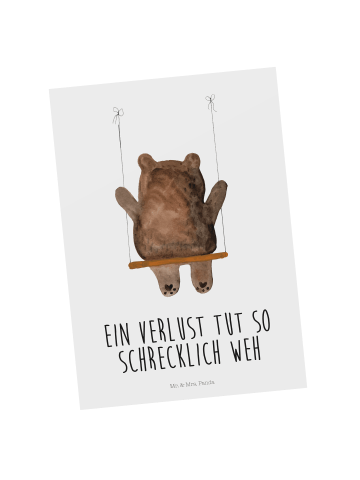 Grußkarte Bär Schaukel mit Spruch in Weiß