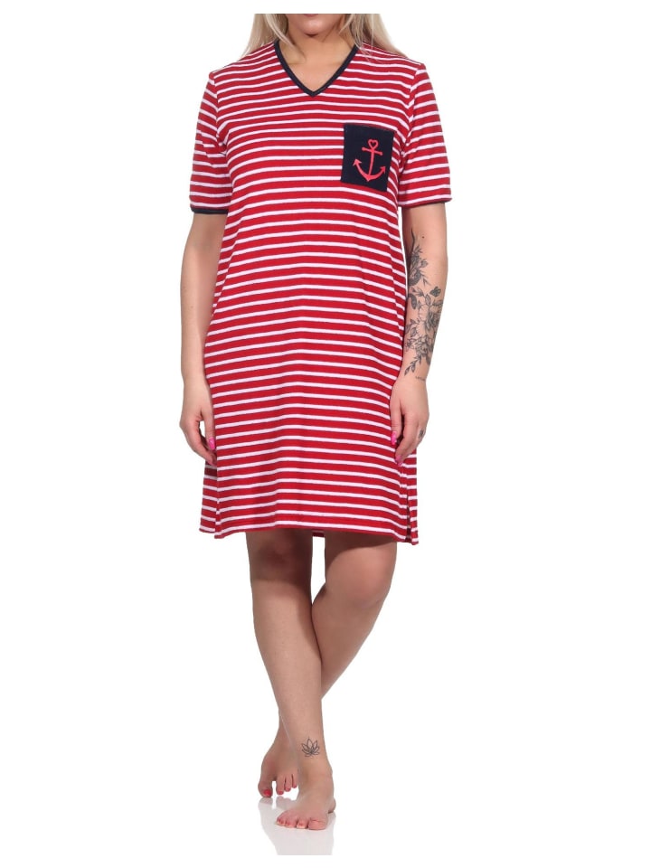 maritimim Kurzarm Frottee Nachthemd Strandkleid Anker - 73317 in rot