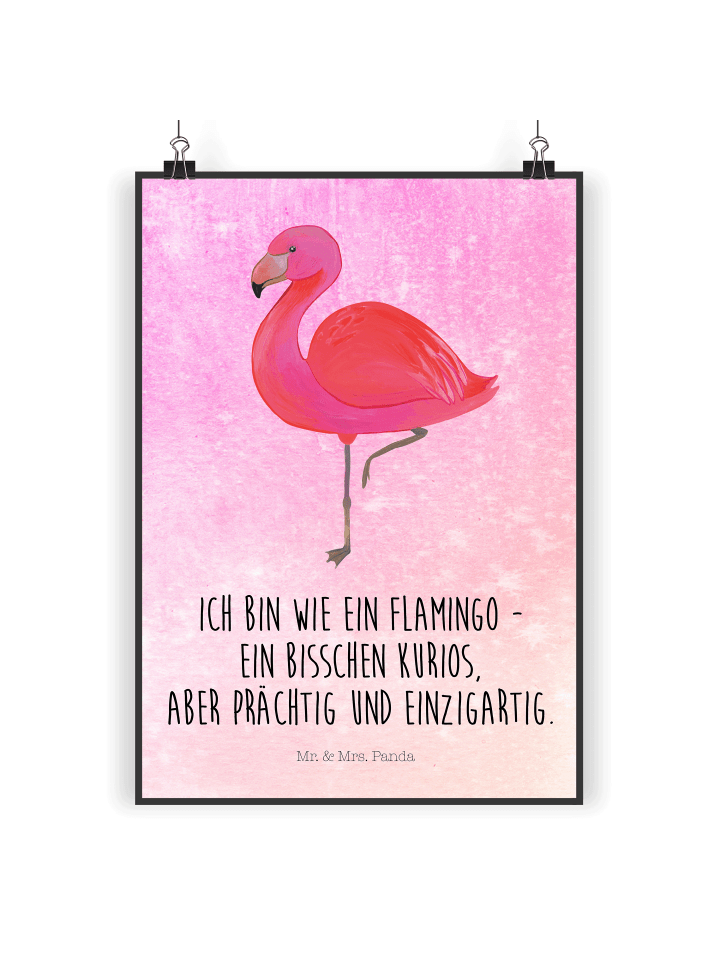 Poster Flamingo Classic mit Spruch in Aquarell Pink