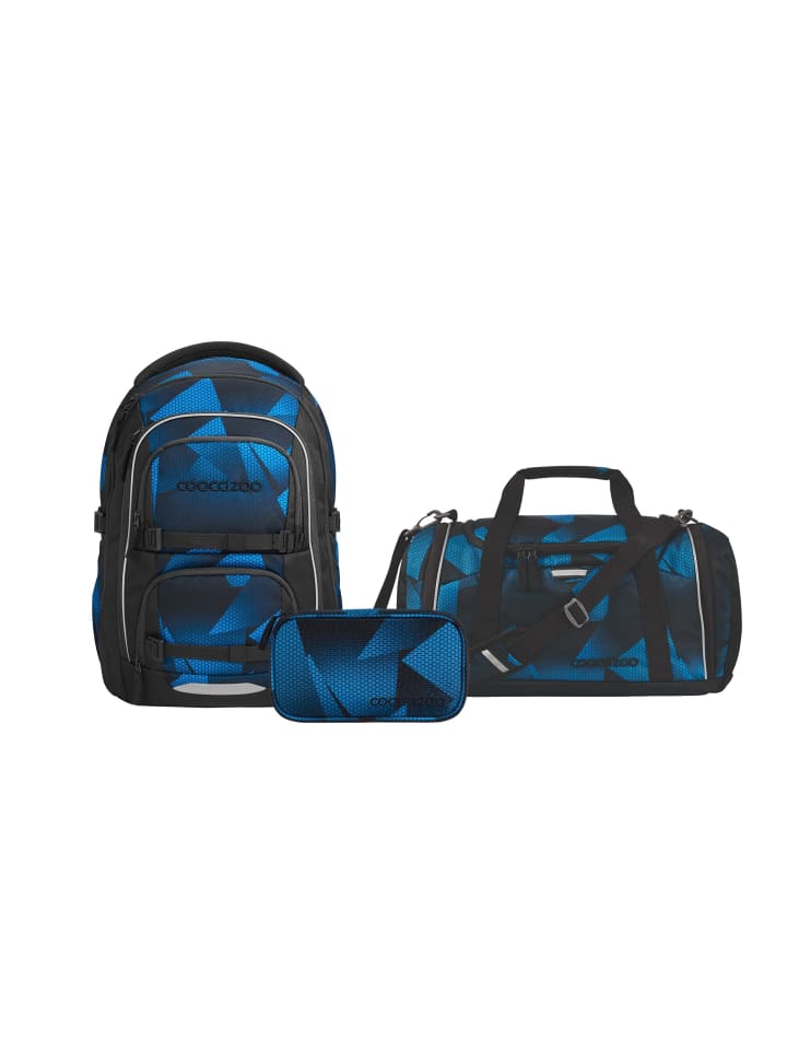 Schulrucksack-Set PORTER "Electric Ice" 3-tlg. in Schwarz/Blau
