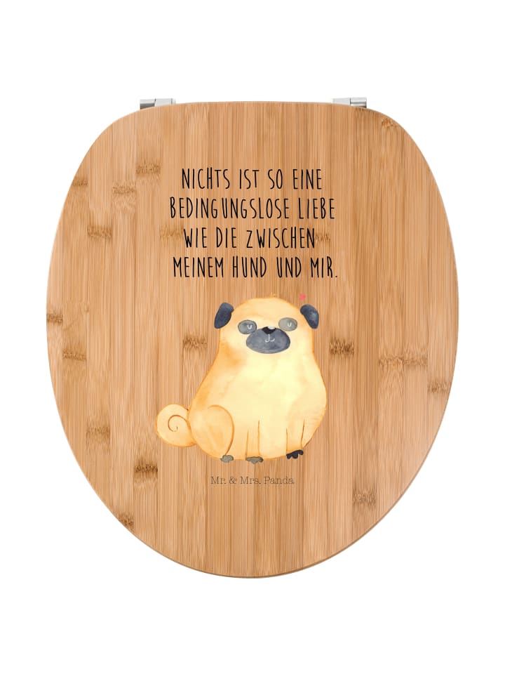 Toilettendeckel Mops mit Spruch in Braun