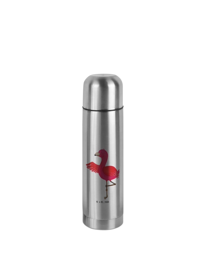 Edelstahl-Trinkflasche Flamingo Yoga ohne Spruch in Transparent