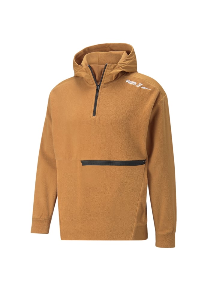 Polarfleece Pullover mit Kapuze in braun