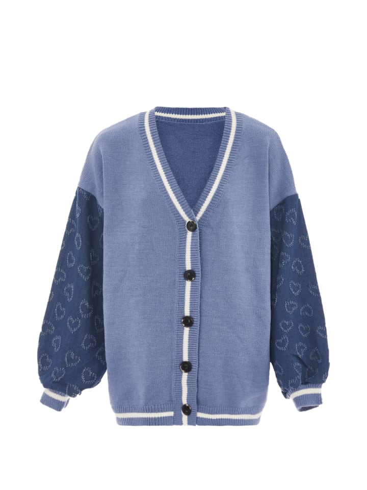 Damen Strickjacke in Denim Wollweiss