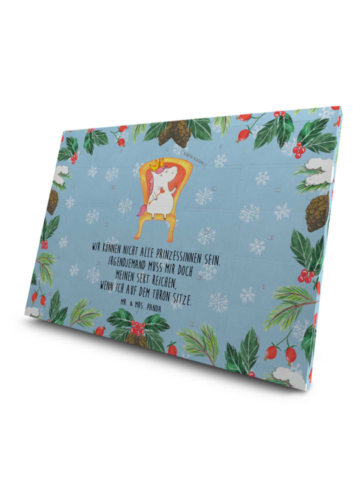 Adventskalender Einhorn König mit Spruch in Eisblau