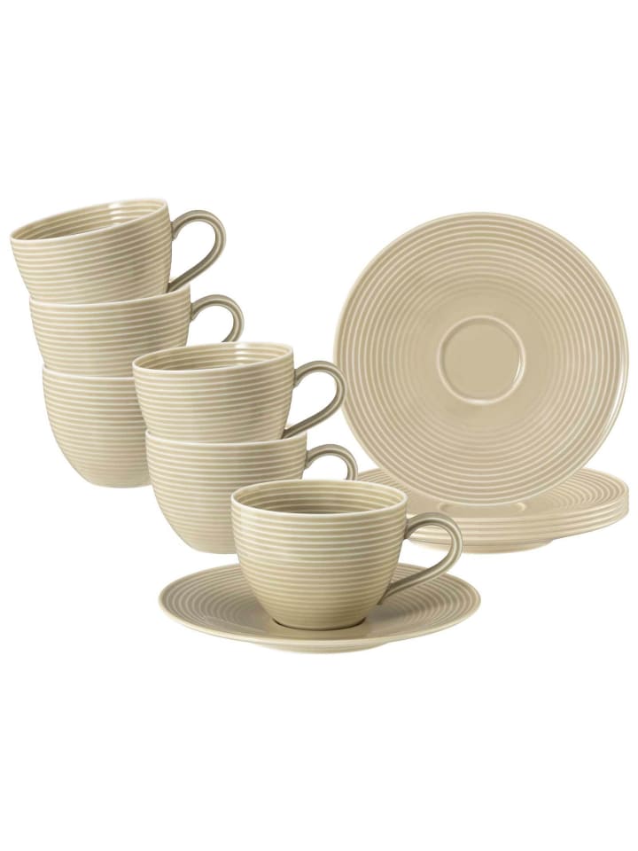 6er Set Kaffeetassen mit Untertassen Beat Color Glaze in Sandbeige 260 ml