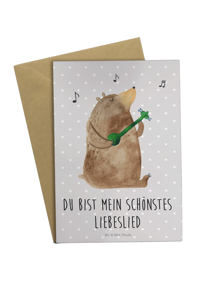 Grußkarte Bär Lied mit Spruch in Grau Pastell
