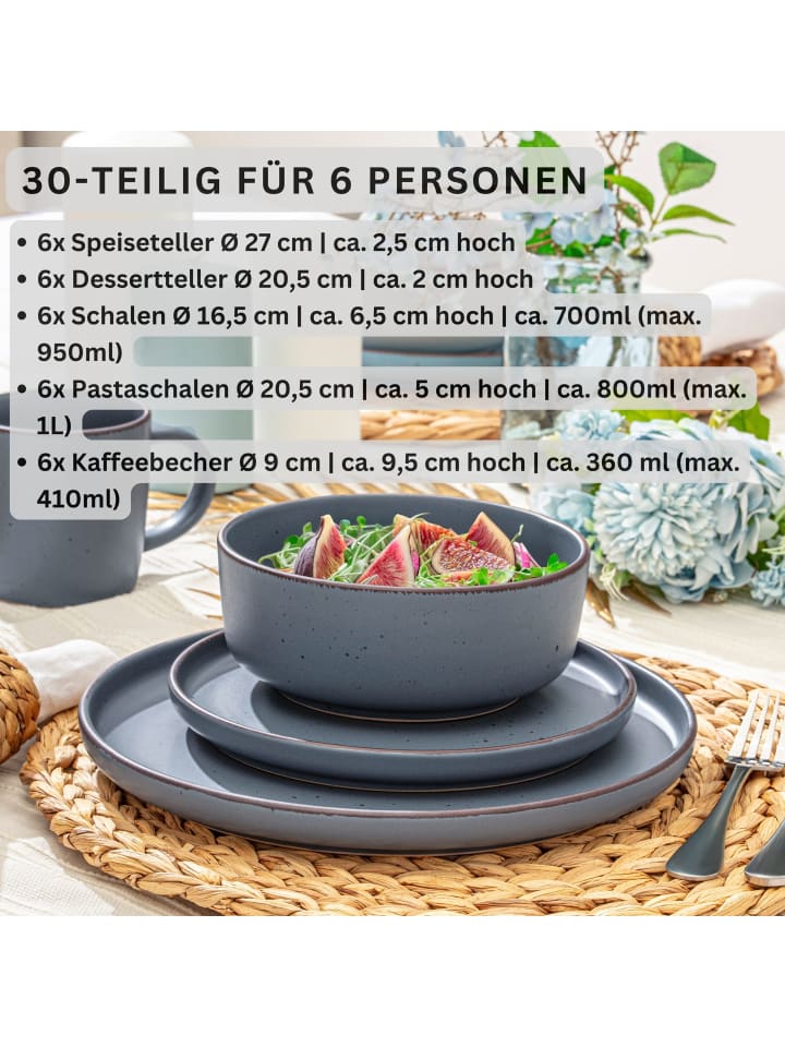 Sänger 30-tlg. Geschirrset Bombay Graphit in Blau günstig kaufen