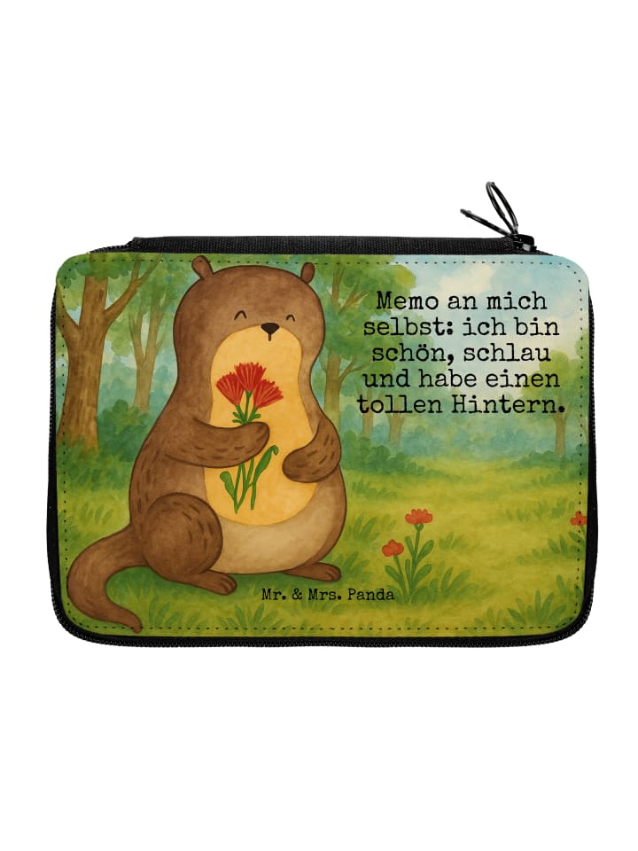 Bleistiftetui Otter Blumenstrauß Design mit Spruch in Weiß