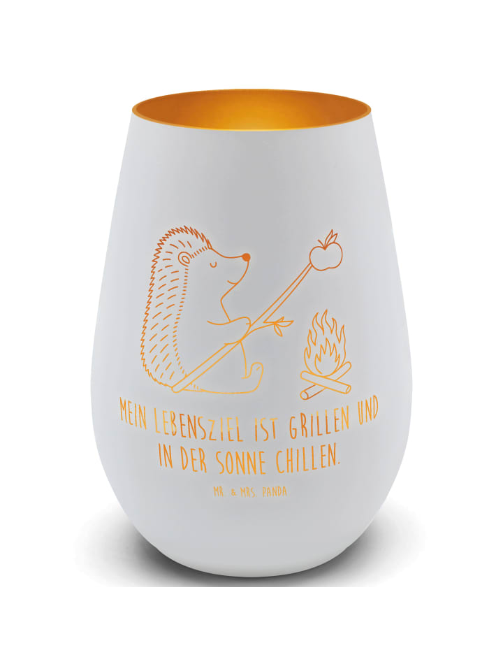 Glas Windlicht Igel Grillen mit Spruch in Weiß