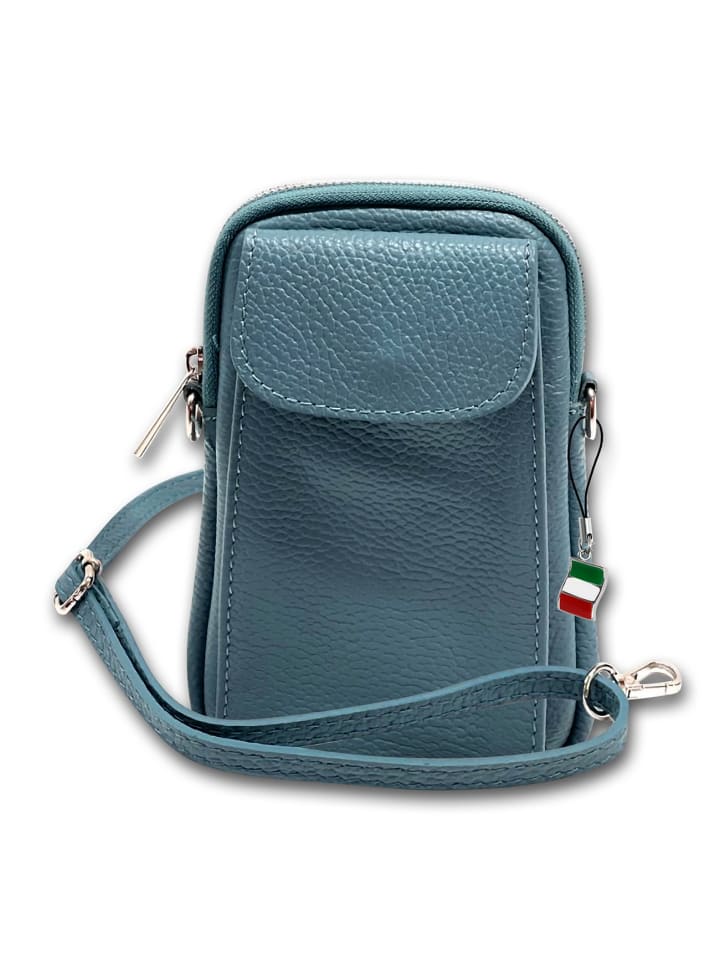 Leder Umhängetasche, Handtasche Florence Tasche hellblau ca. 12cm