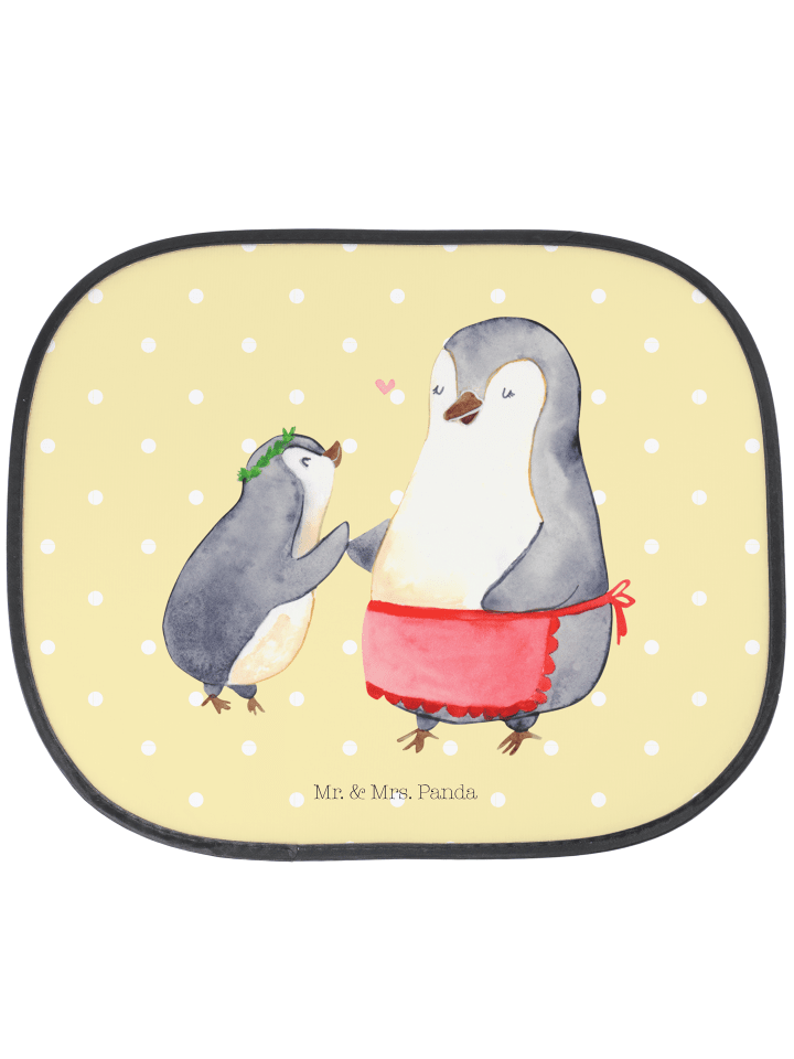 Sonnenblende Auto Pinguin mit Kind ohne Spruch in Gelb Pastell