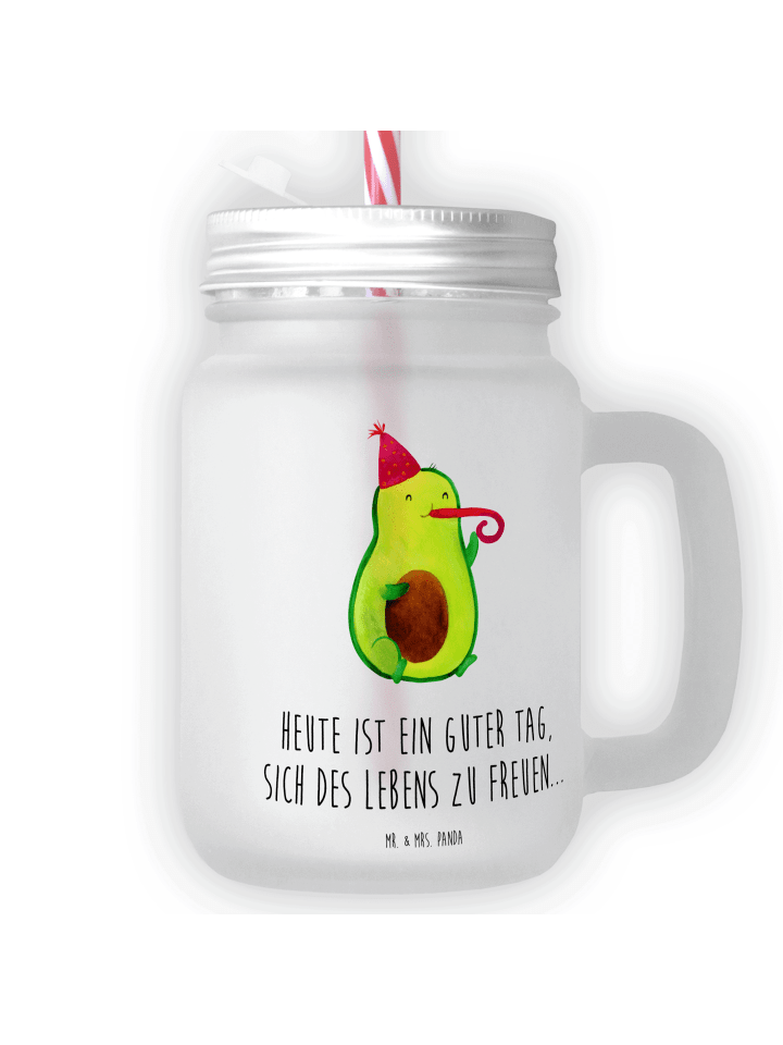 Glas Avocado Feier mit Spruch in Transparent