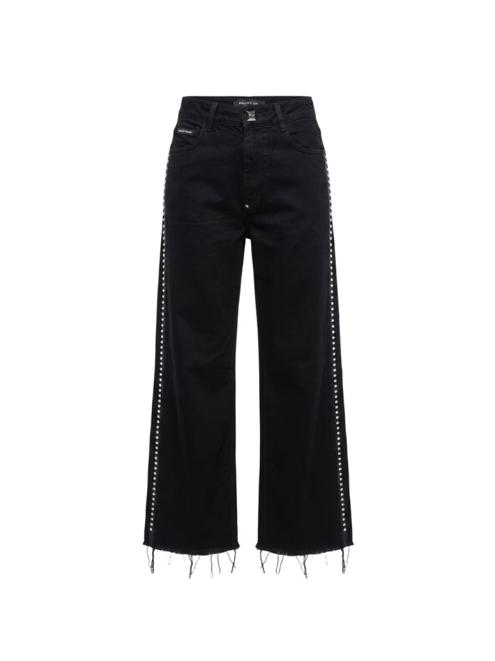 Schwarz Baumwolle Damen Hose