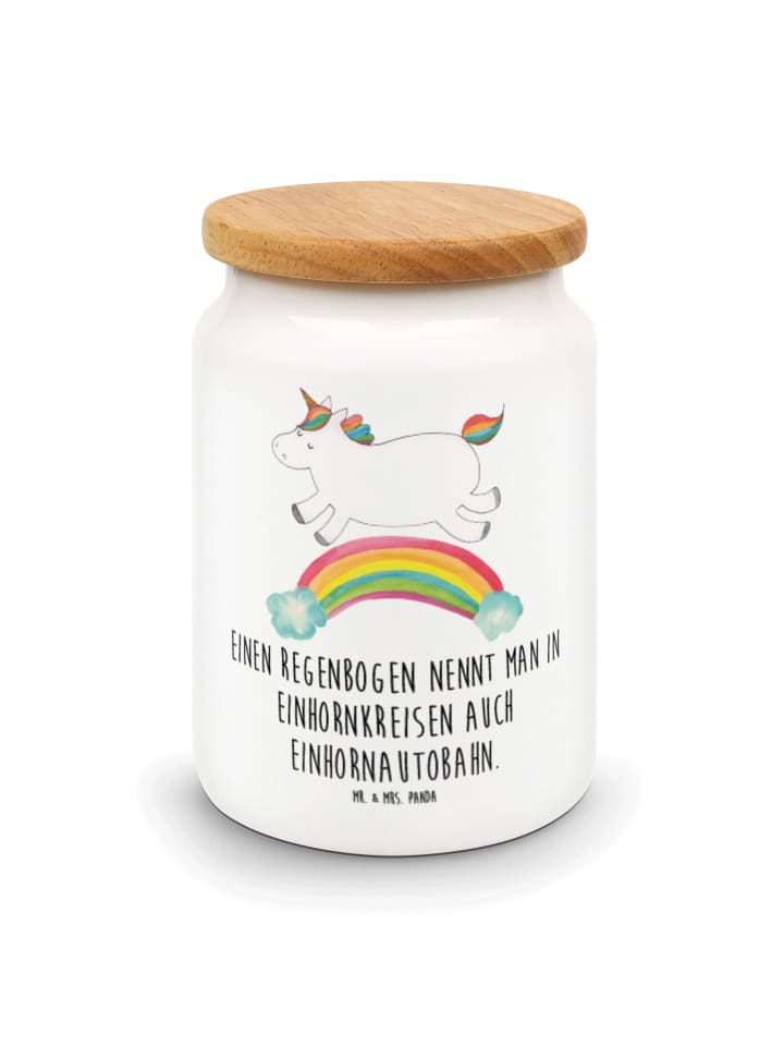 Keksdose Einhorn Regenbogen mit Spruch in Weiß