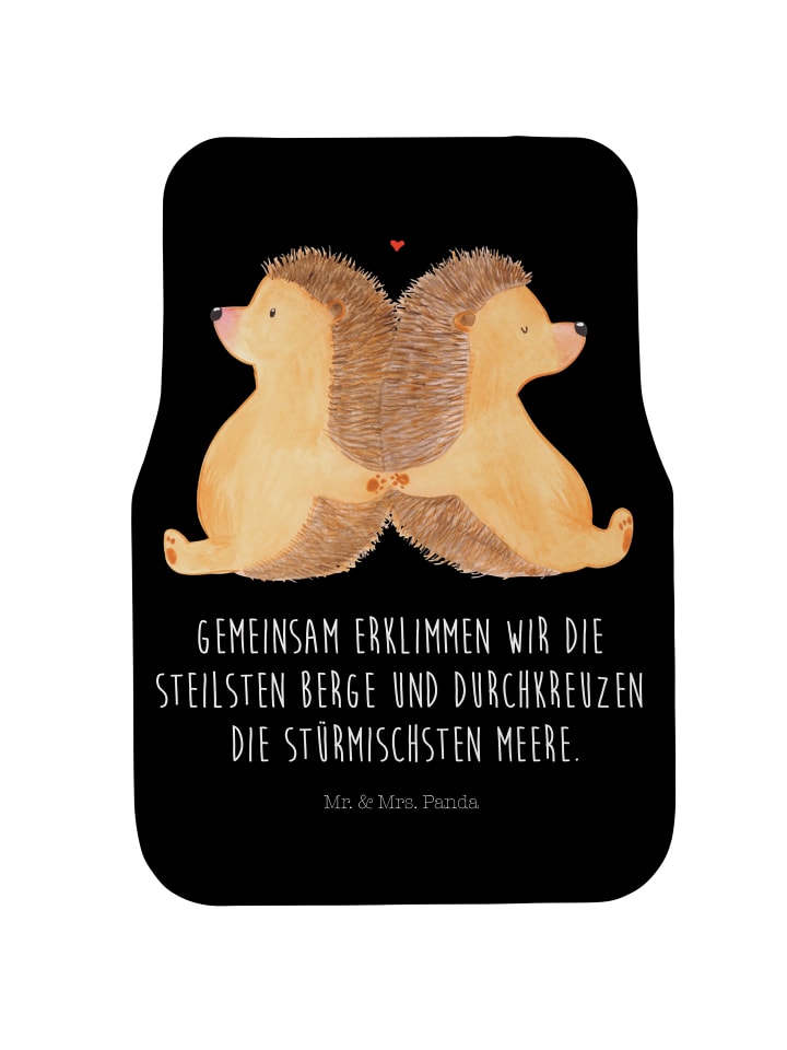 Fußmatte Auto Igel händchenhaltend mit Spruch in Schwarz