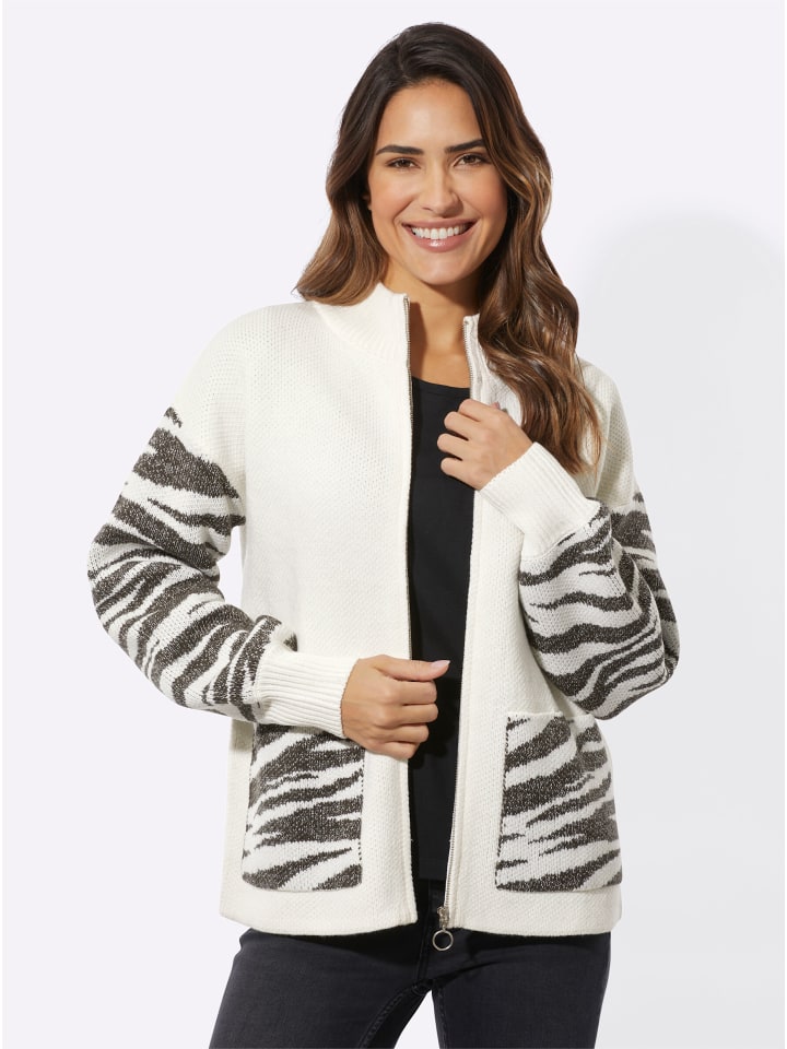 Strickjacke in ecru-graphit-gemustert