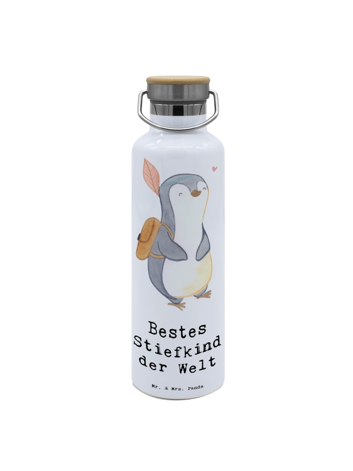 Trinkflasche Edelstahl Pinguin Bestes Stiefkind... in Weiß