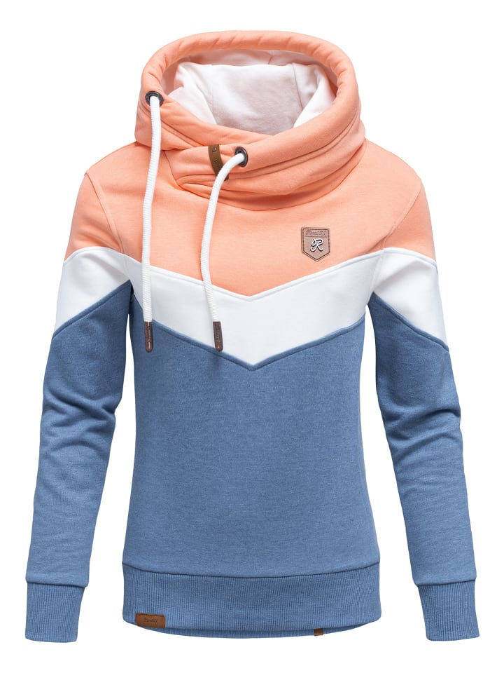 Kapuzenpullover BRISTOL in Corall/Weiß/Blau Melange
