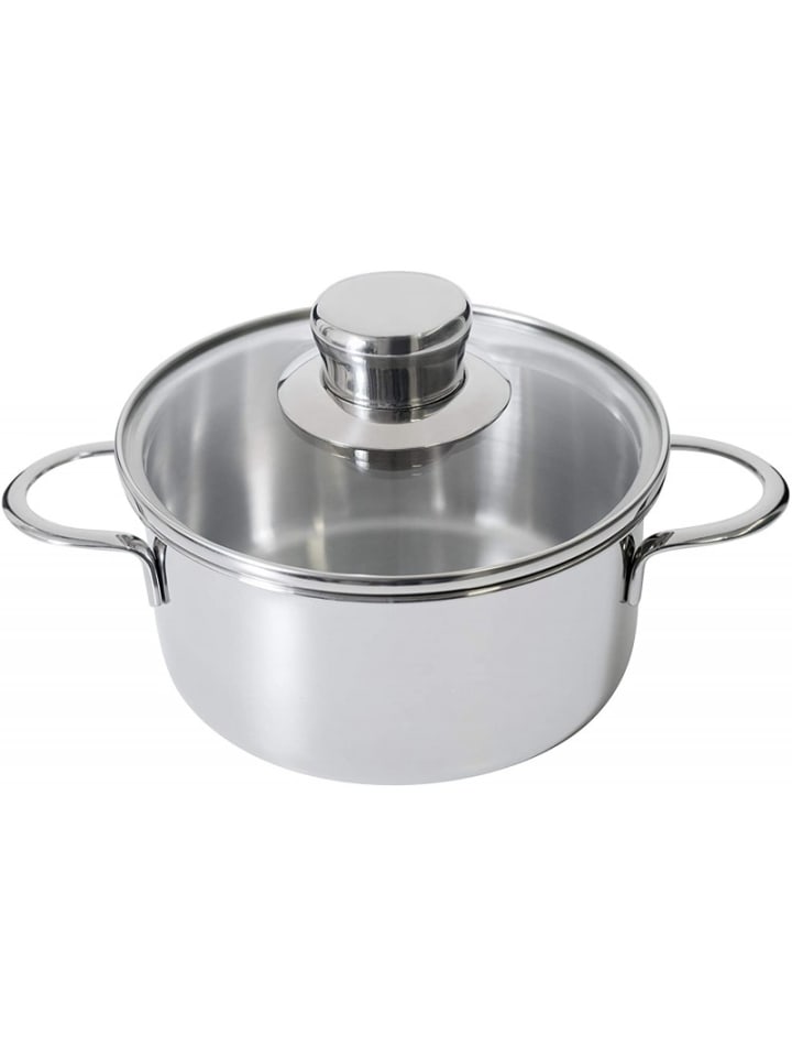 Bratentopf mit Glasdeckel Mini in Silber