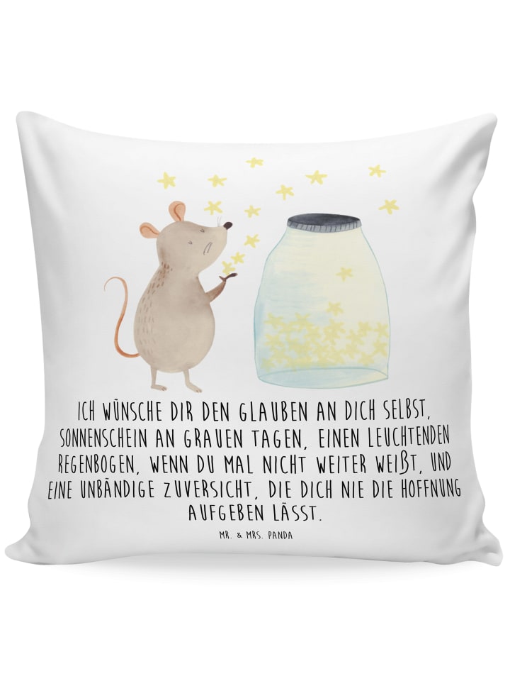 Zier Kissen Maus Sterne mit Spruch in Weiß