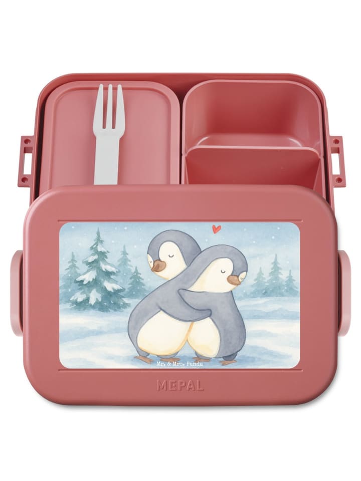 Brotdose Pinguine Kuscheln Design ohne Spruch in Rot Pastell