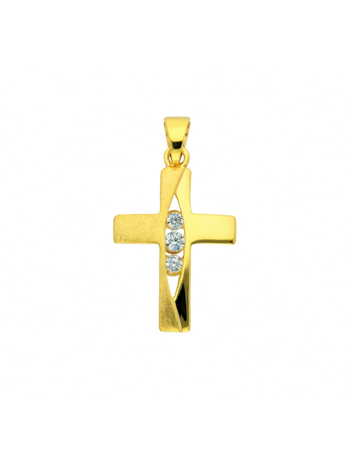 Damen & Herren 333 Gold Kreuz Anhänger mit Zirkonia in gold